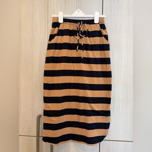 Wishlist Brown Navy Striped‎ Midi Skirt Medium Cotton Stretch Drawstring